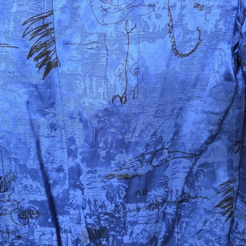 Chico's Shirt Women's Size 1 (US Medium) Blue Black Accents Monkey Elephant Silk - Picture 9 of 9